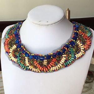 Multi color bead on mech cloth necklace